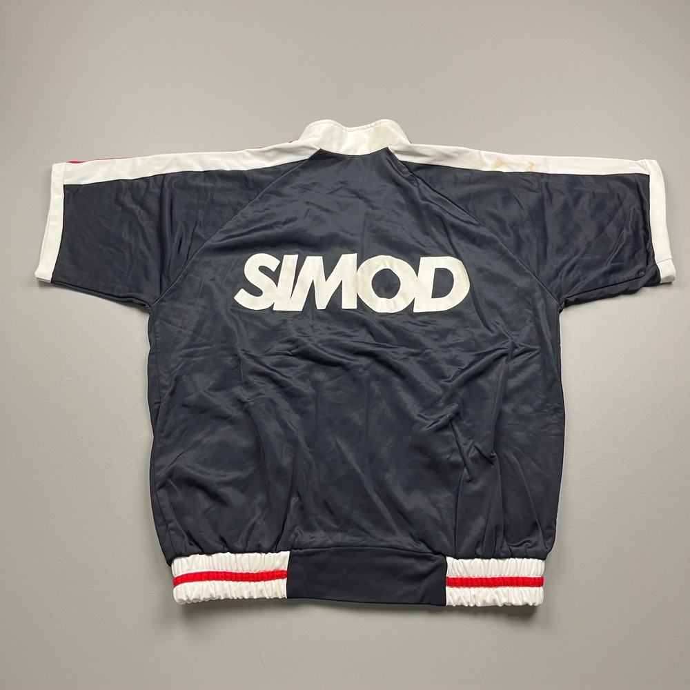 Simod Track Jacket Mens XL Navy Blue Vintage Italy Short Sleeve Snap Front 80s